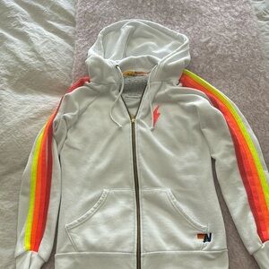 Aviator nation white/neon stripe hoodie